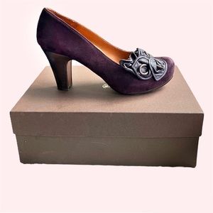 Chie Mihara Florena Platform Pump Floral Bow Grape heels $438 EU 39 US 9.5
